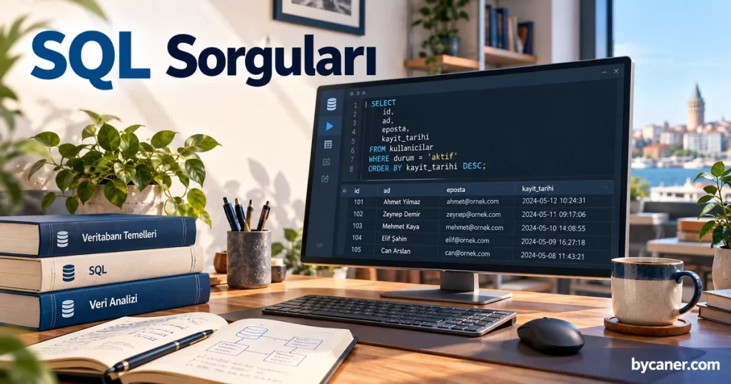 SQL Sorguları konusunu anlatan bycaner.com kapak illüstrasyonu