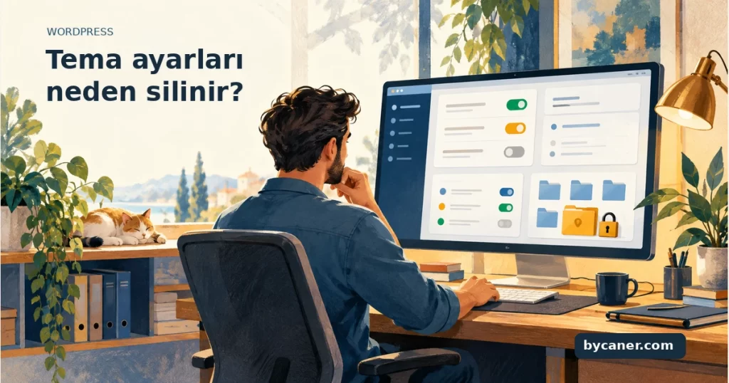 Ayar anahtarları ve düzenli yönetim panelleri görünen web yöneticisi masası.