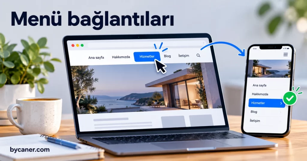 Dizüstü ve telefonda kontrol edilen menü bağlantıları.