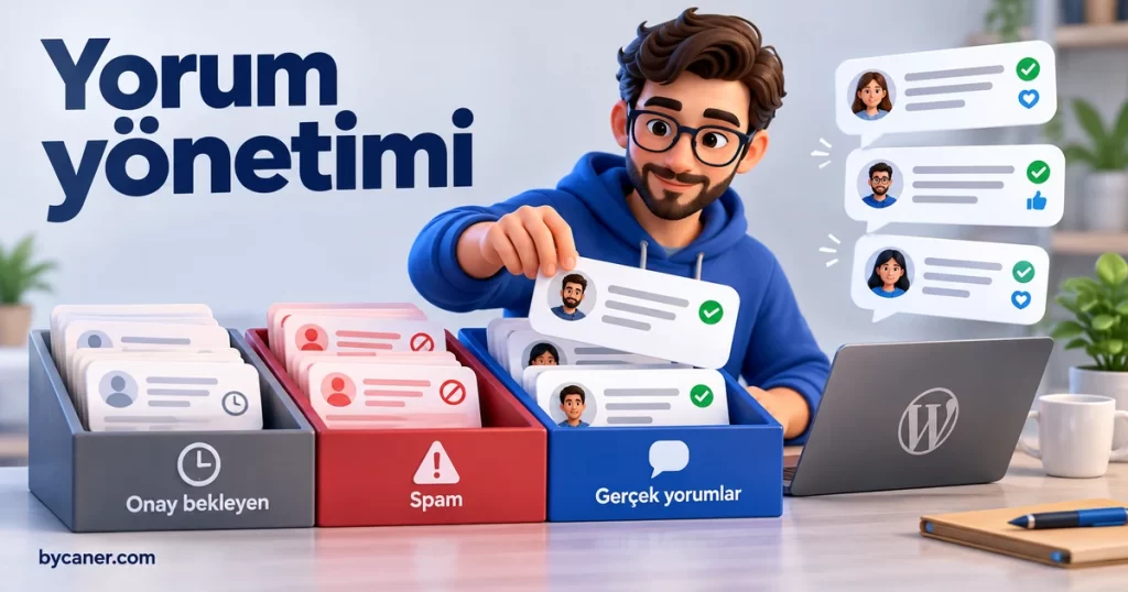 Yorumları onay bekleyen, spam ve gerçek yorum olarak ayıran kutular.